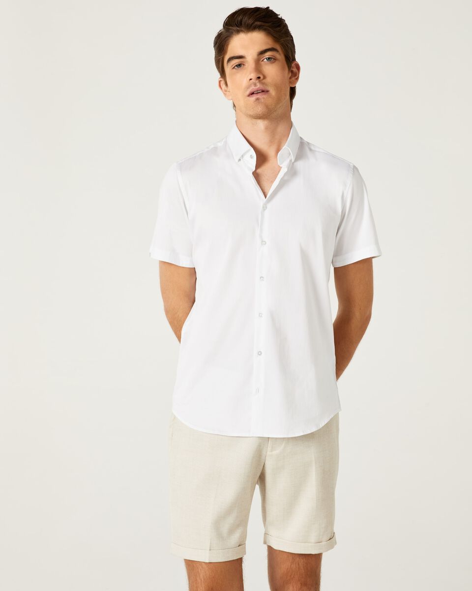 Mens White Short Sleeve Sateen Shirt